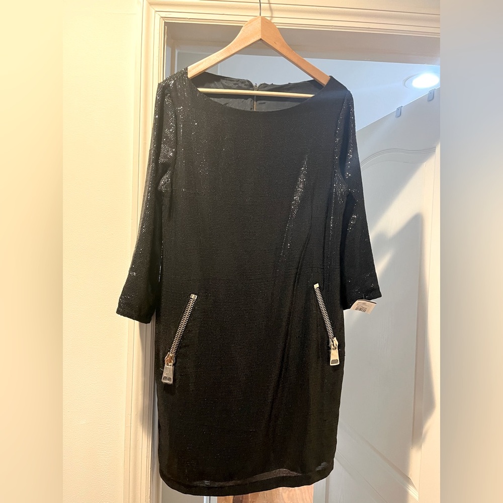 Brand New elegant black dress for evening with black sequins